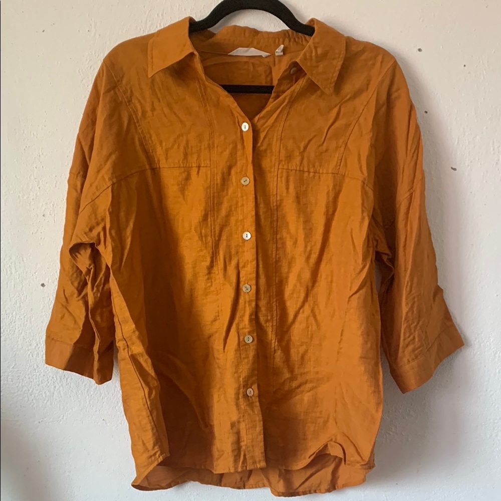 Soft Surroundings Women's Orange Button Down Shirt